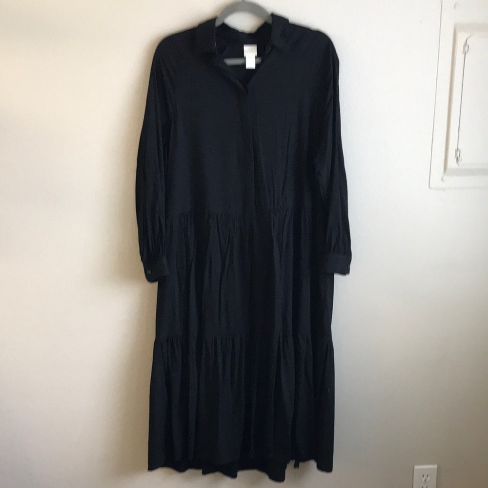 H&M Tiered Long Sleeve Collared Dress